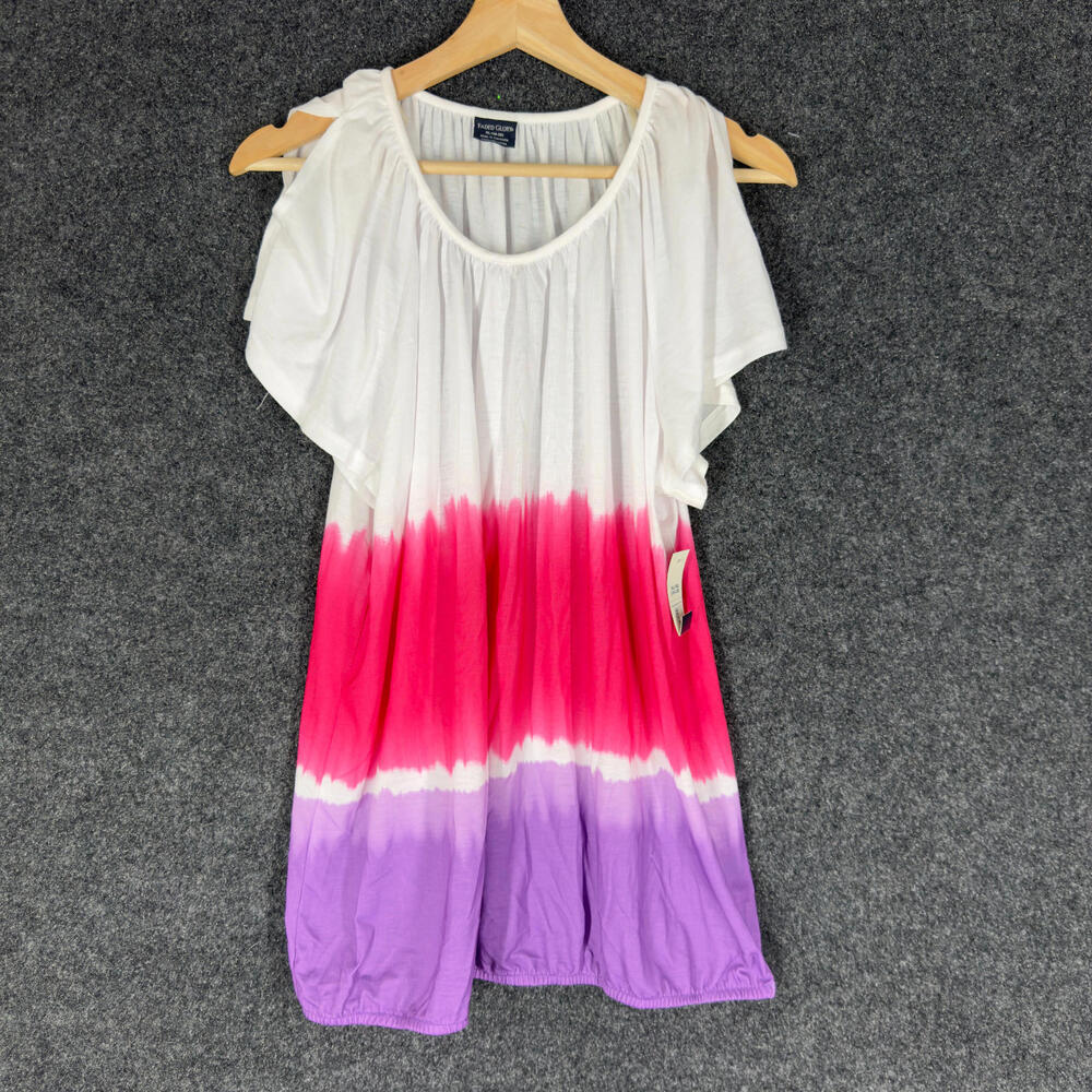New Faded Glory Dress Women XL White Striped Shift Short Cold Shoulder Casual